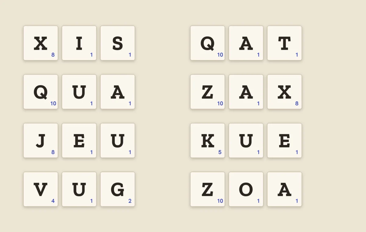 Three-Letter Words for Timed Word Games: A Self-Test for the Nine Narrowest Letters