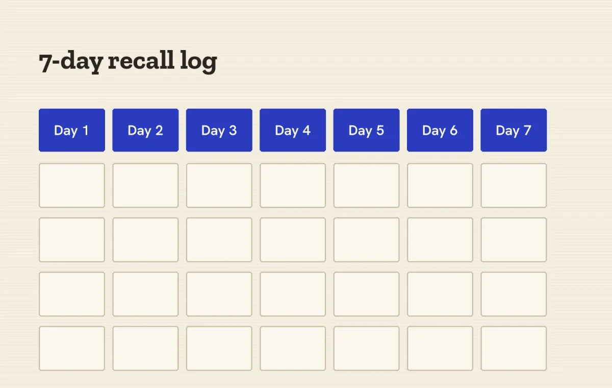 Word Recall Training: A Ten-Minute Routine and a Blank Seven-Day Log
