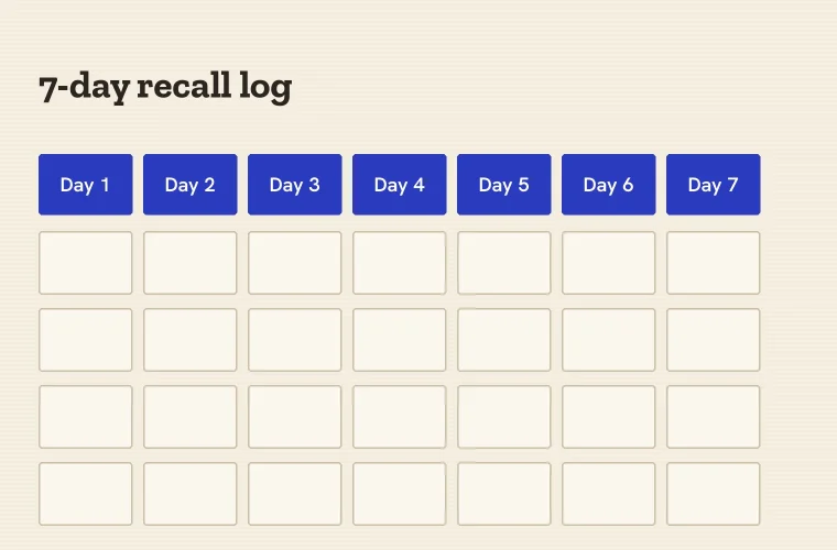 Word Recall Training: A Ten-Minute Routine and a Blank Seven-Day Log