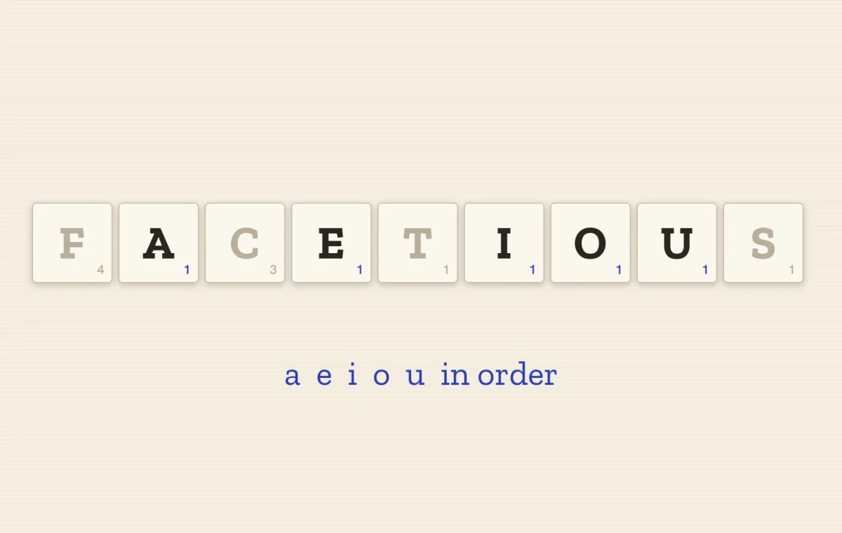 Words With All Five Vowels: The Shortest, the Orderly and the Backwards